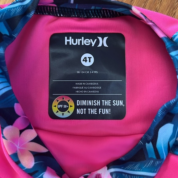 Hurley Girls Long Sleeve Hawaiian Floral Rash Guard UPF50+ - Picture 4 of 6